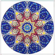 Gyémántkirakó készlet - Mandala kék-sárga-piros (eltérő formájú kövekkel)