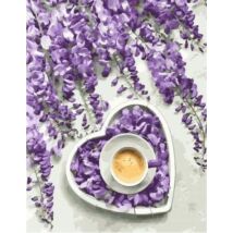 Számfestő - Kávé lila virágokkal