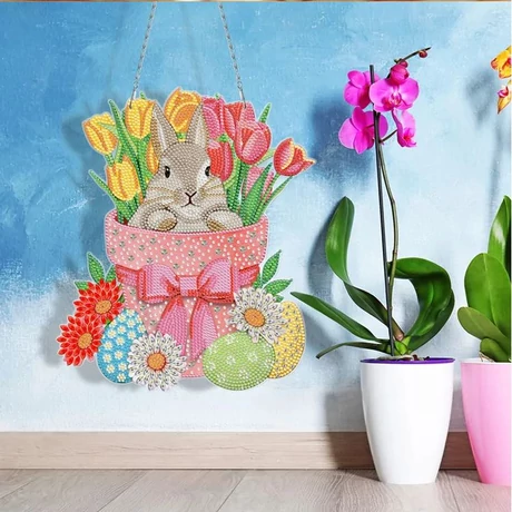 Gyémánt kirakós dísz - nyuszi tulipánnal