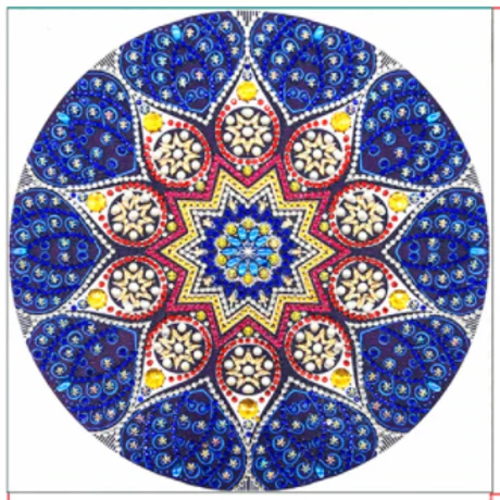 Gyémántkirakó készlet - Mandala kék-sárga-piros (eltérő formájú kövekkel)