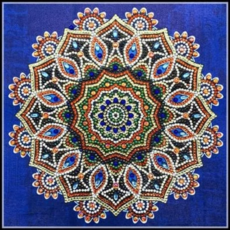 Gyémántkirakó készlet - Mandala kék háttérrel (eltérő formájú kövekkel)