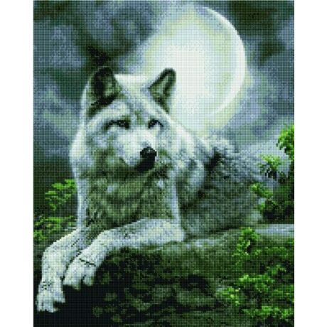 Gyémánt kirakó keretre feszítve - Szürke farkas a holdfényben