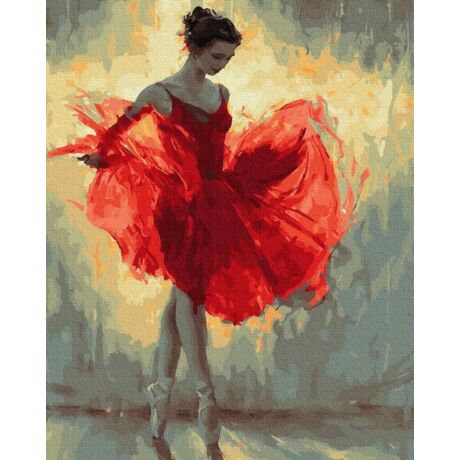 Számfestő - Balerina piros ruhában