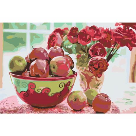 Számozott kifestő - Almák és virágok